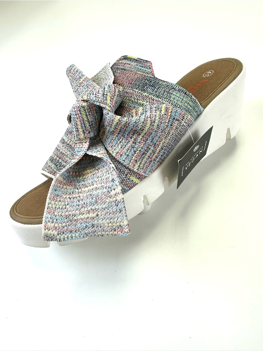 Bernie Mev Size 41 Multicolor Bow Platform Slide Sandals Vegan Wedge